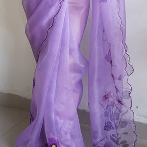 Lilac Purple Organza Saree