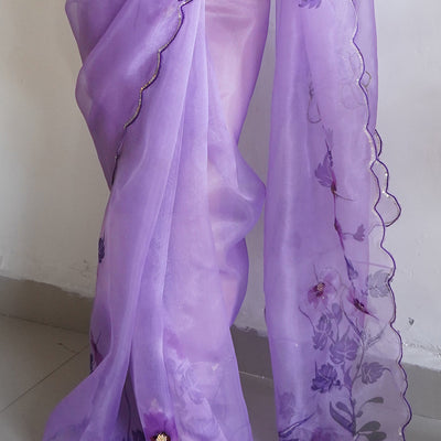 Lilac Purple Organza Saree