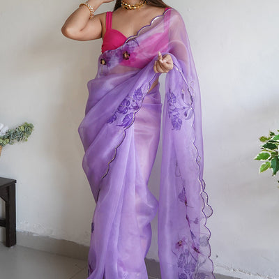Lilac Purple Organza Saree