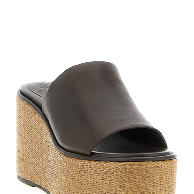 Brunello Cucinelli Leather And Raffia Wedges