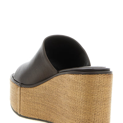 Brunello Cucinelli Leather And Raffia Wedges