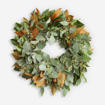 Fresh Handmade Magnolia and Seeded Eucalyptus Wreath