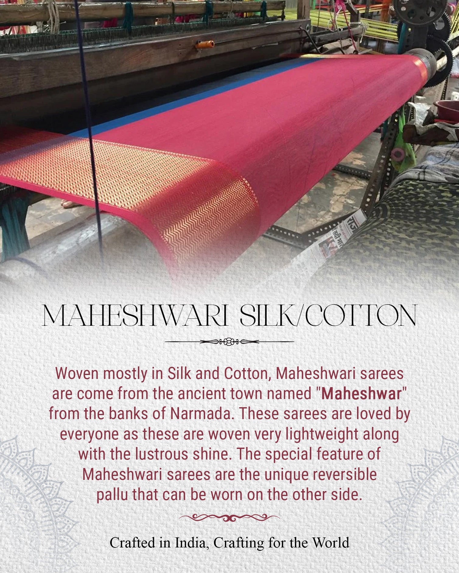 Peach Pure Silk Cotton Maheshwari Saree with Zari Border