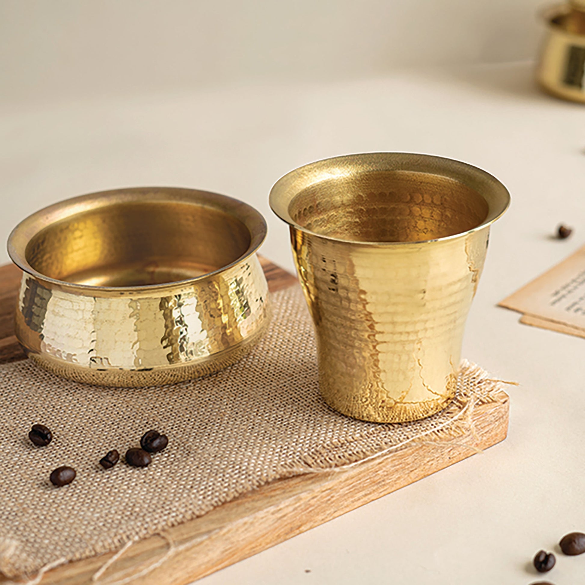 Brown - Malabar Davara Brass Coffee Set
