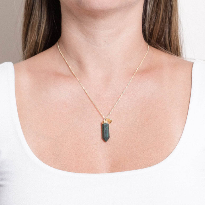 Genuine Malachite Crystal Point Necklace