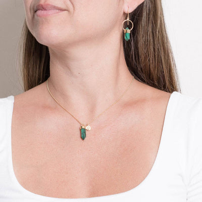 Delicate Genuine Malachite Crystal Point Necklace