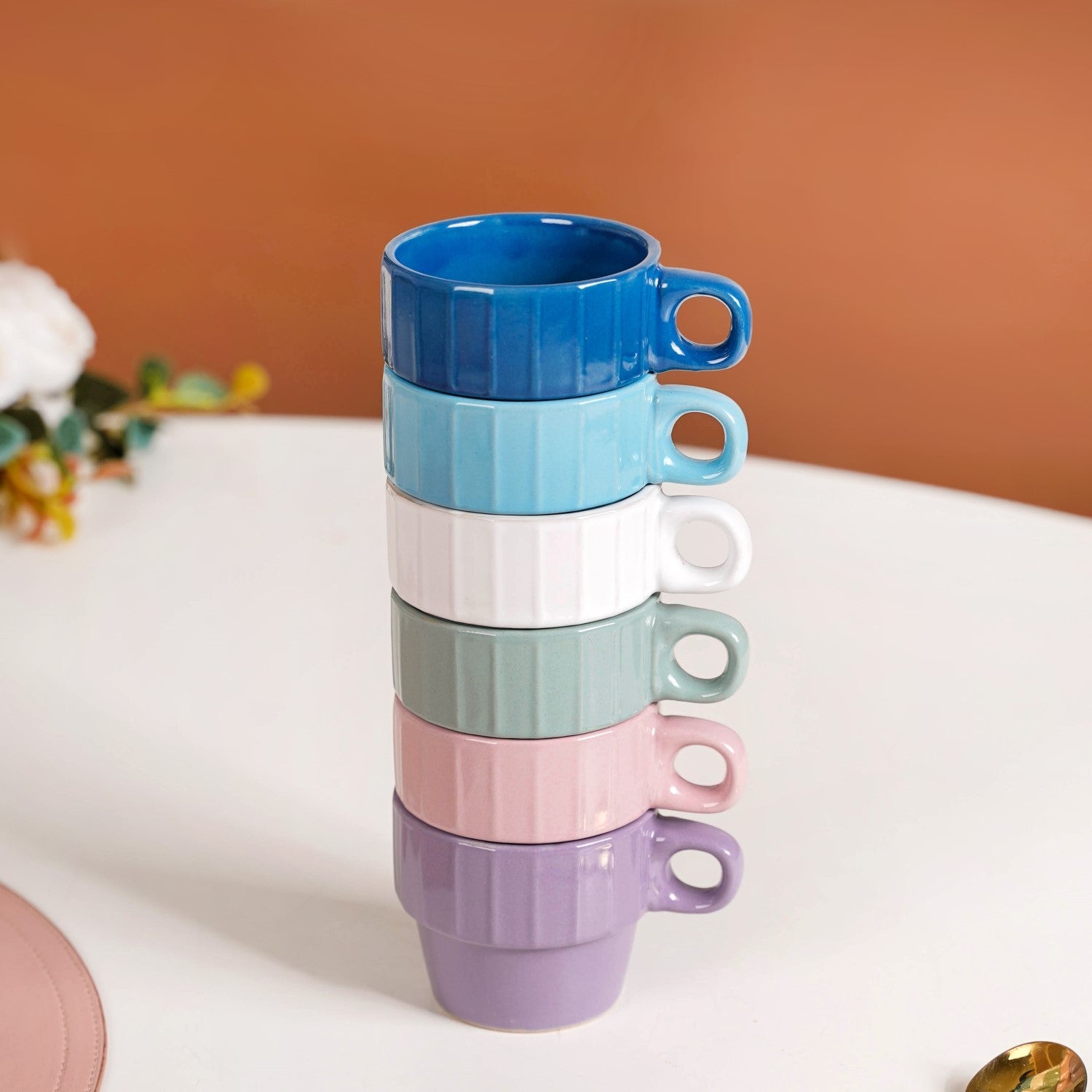 Stackable Mini Tea Cup Set Of 6 Kaori Ocean Tones 100ml