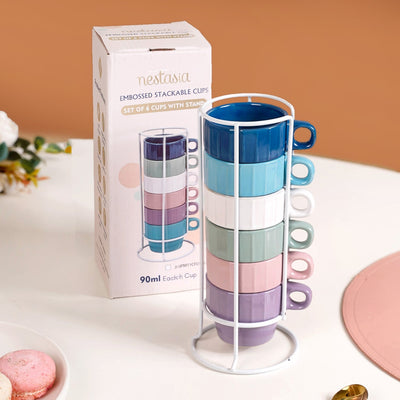 Stackable Mini Tea Cup Set Of 6 Kaori Ocean Tones 100ml