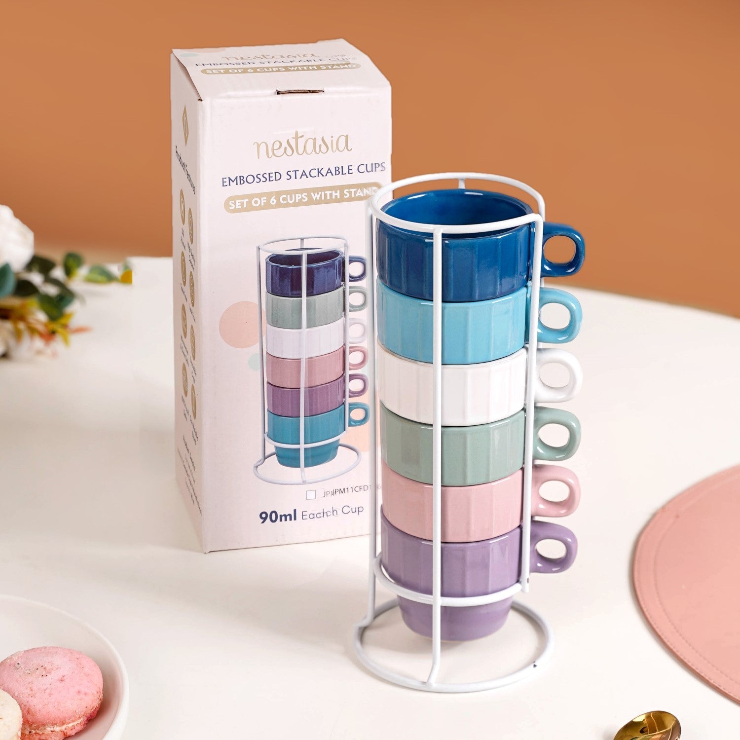 Stackable Mini Tea Cup Set Of 6 Kaori Ocean Tones 100ml