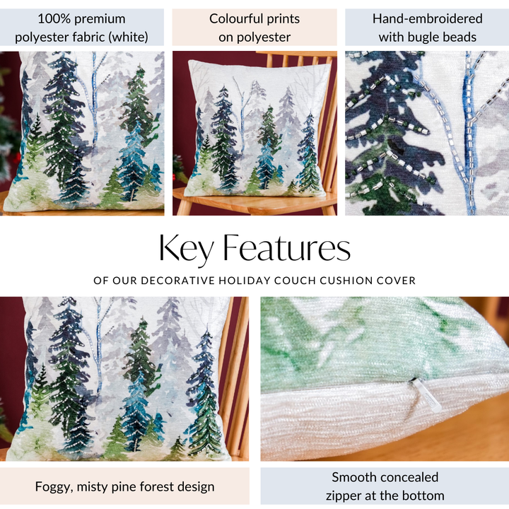 Misty Pine Forest Couch Cushion Cover 40x40cm