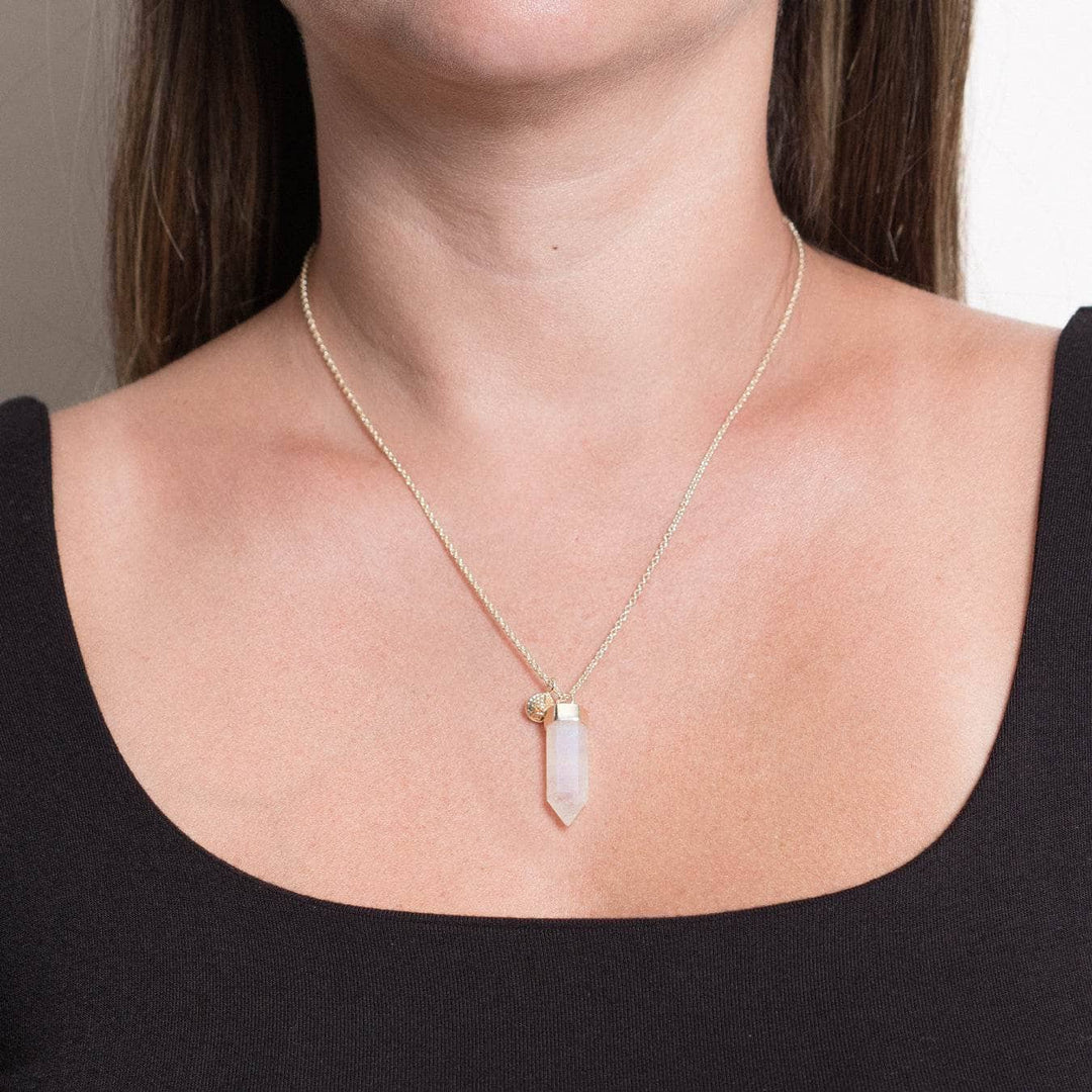 Rainbow Moonstone Crystal Point Necklace