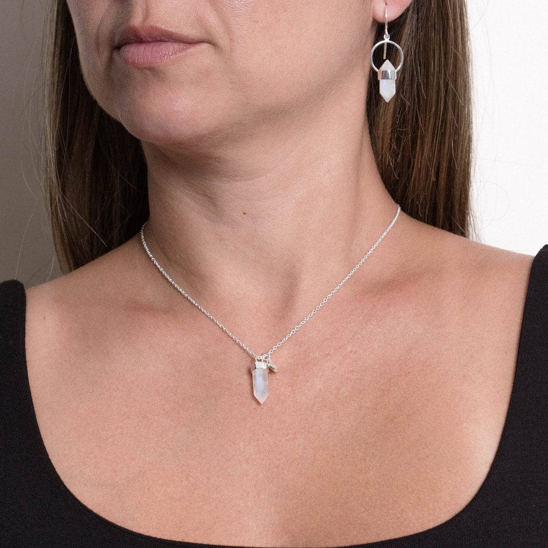 Delicate Rainbow Moonstone Crystal Point Necklace