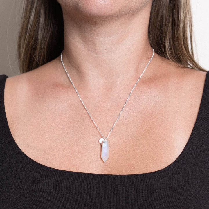 Rainbow Moonstone Crystal Point Necklace