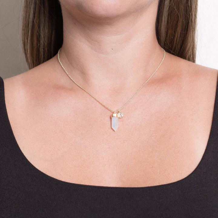 Delicate Rainbow Moonstone Crystal Point Necklace