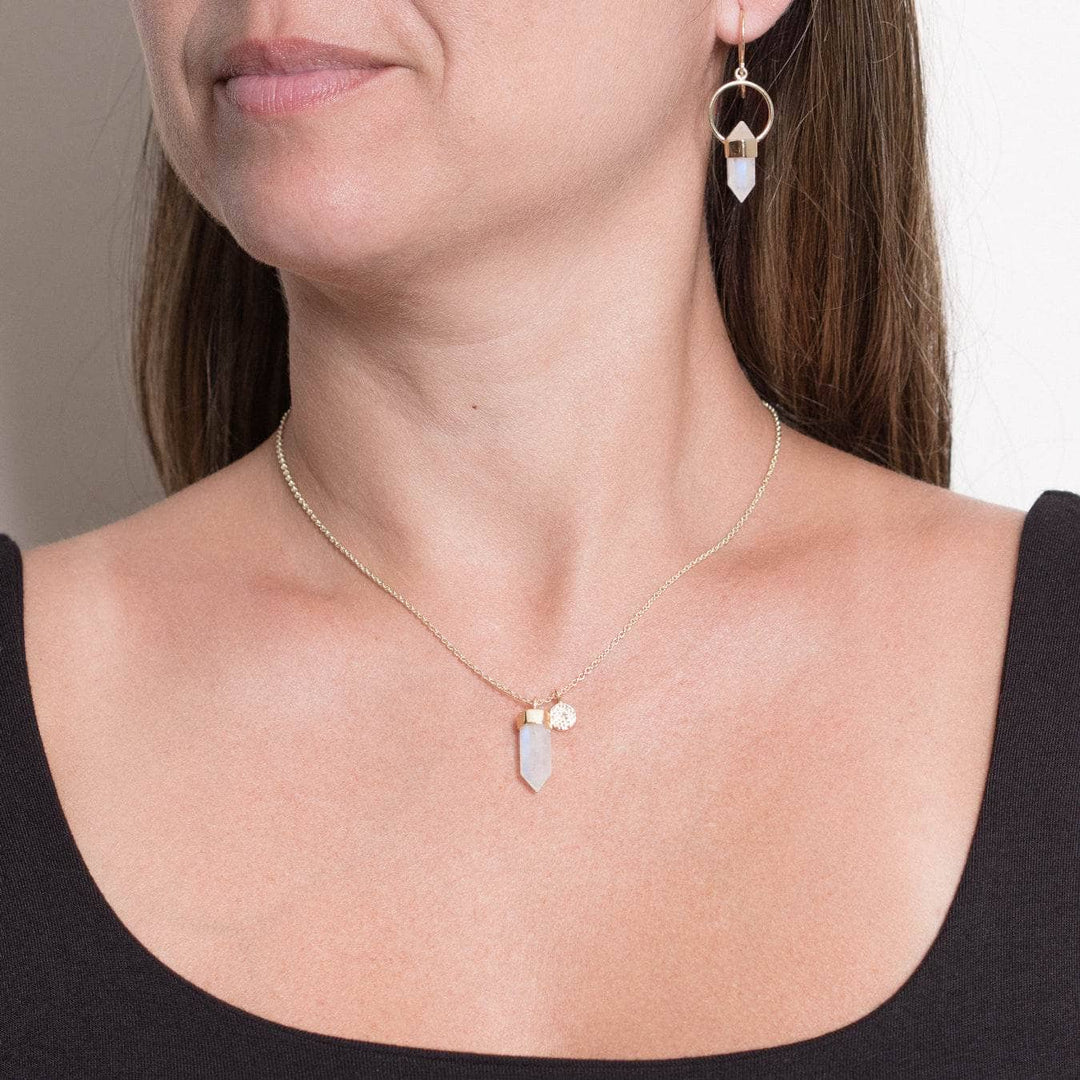 Delicate Rainbow Moonstone Crystal Point Necklace