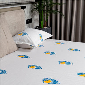 Fitted King Size Cotton Bedsheet - Ethnic Motif - Yellow