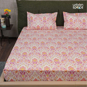 Regal Collection - Breathable 200 TC 100% Pure Cotton Single Bedsheet with Pillow Cover, Mughal Garden-Peach