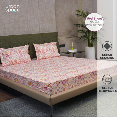 Regal Collection - Breathable 200 TC 100% Pure Cotton Single Bedsheet with Pillow Cover, Mughal Garden-Peach