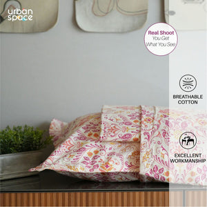 Regal Collection - Breathable 200 TC 100% Pure Cotton Single Bedsheet with Pillow Cover, Mughal Garden-Peach