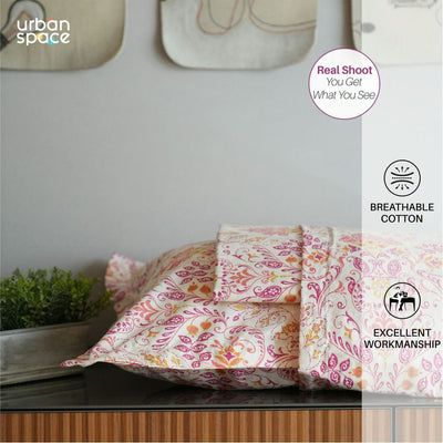 Regal Collection - Breathable 200 TC 100% Pure Cotton Single Bedsheet with Pillow Cover, Mughal Garden-Peach