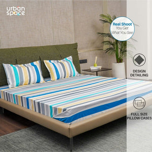 Fitted King Size Cotton Bedsheet - MultiColour Stripes - Blue