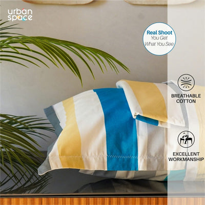 Fitted King Size Cotton Bedsheet - MultiColour Stripes - Blue