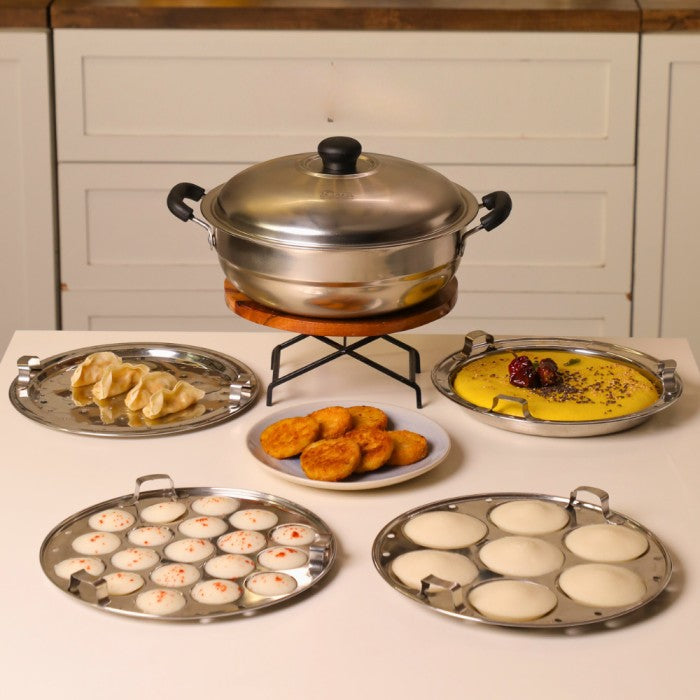 NAVRATRI COMBO #6 - Softel Stainless Steel Multi kadhai With 6 Plate  + Milton Pearl JR. Gift Set, 3 Casseroles