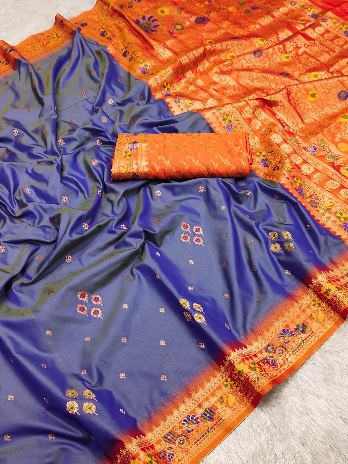 Quixotic Blue Soft Banarasi Silk Saree With Gossamer Blouse Piece
