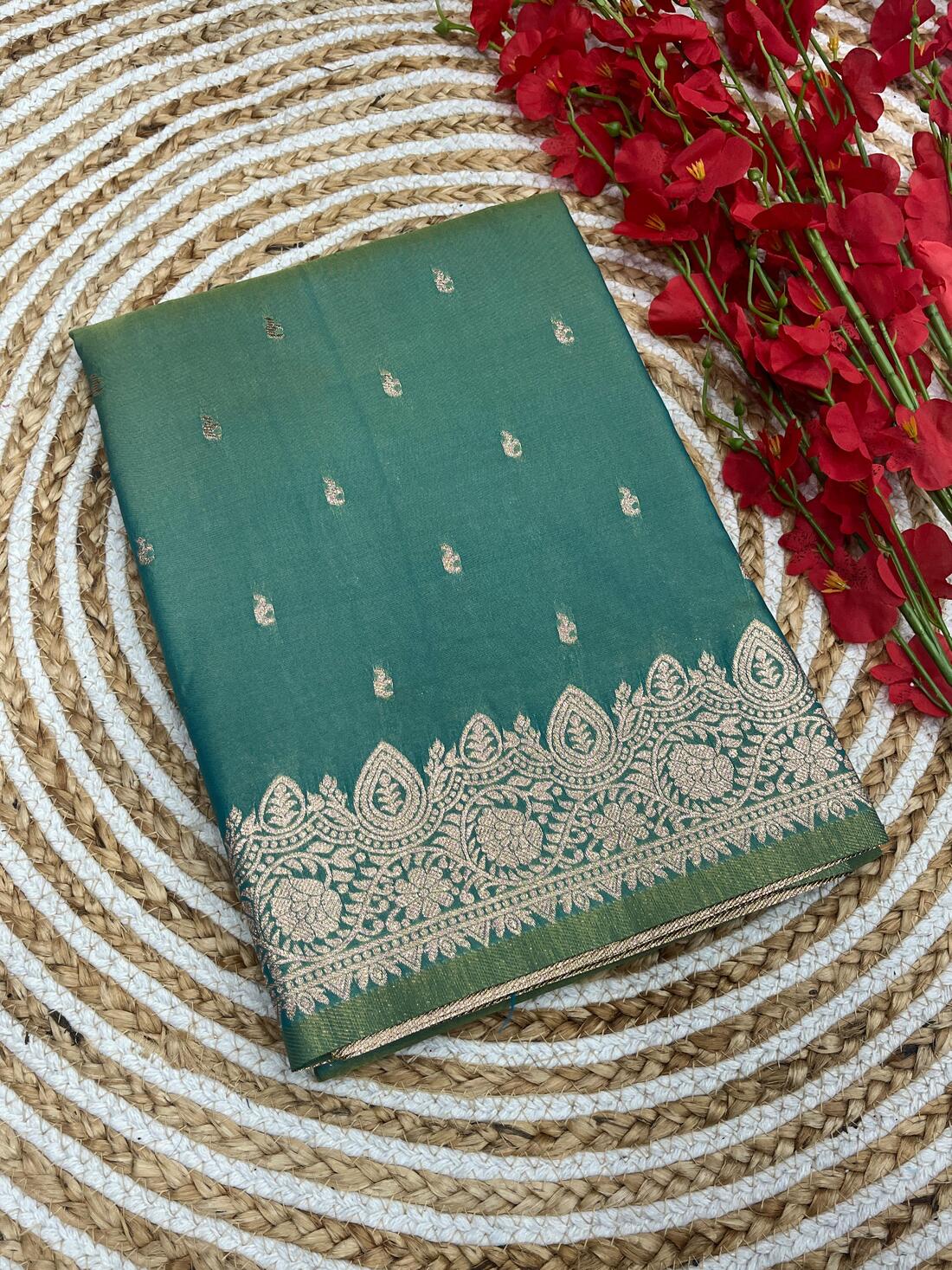 Amazing Sea Green Soft Banarasi Silk Saree With Traditional Blouse Piece