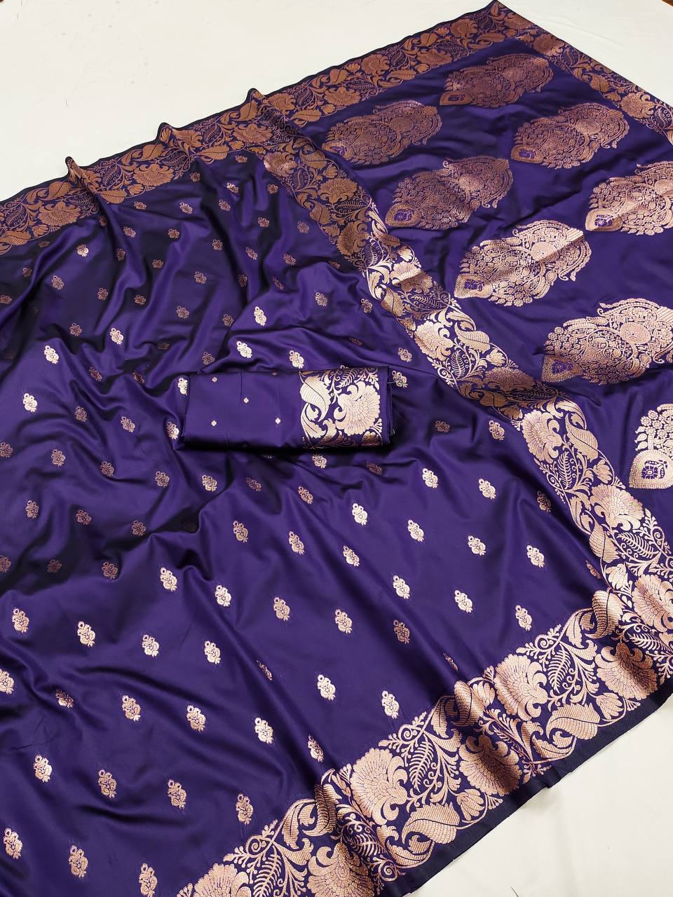 Refreshing Royal Purple Soft Banarasi Silk Saree With Majestic Blouse Piece