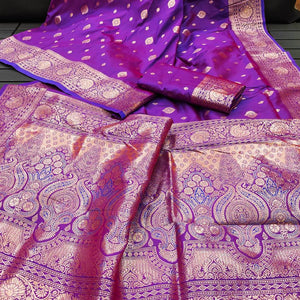 Rhapsodic Purple Soft Banarasi Silk Saree With Comely Blouse Piece