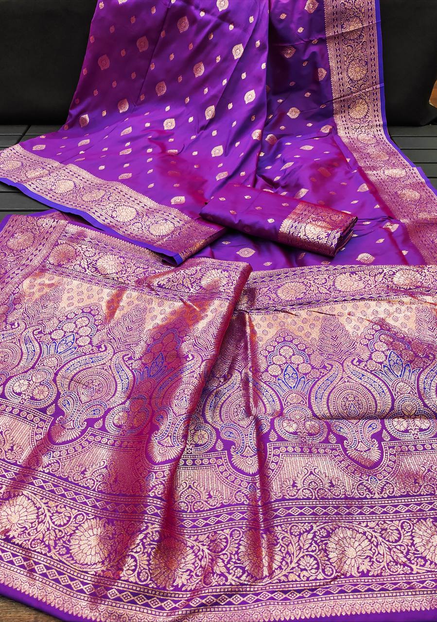 Rhapsodic Purple Soft Banarasi Silk Saree With Comely Blouse Piece