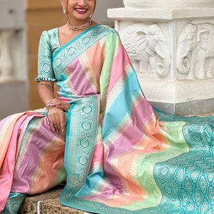 Inimitable Multicolor Soft Banarasi Silk Saree With Hypnotic Blouse Piece