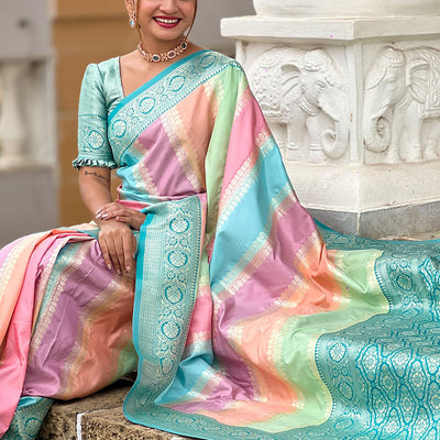 Inimitable Multicolor Soft Banarasi Silk Saree With Hypnotic Blouse Piece
