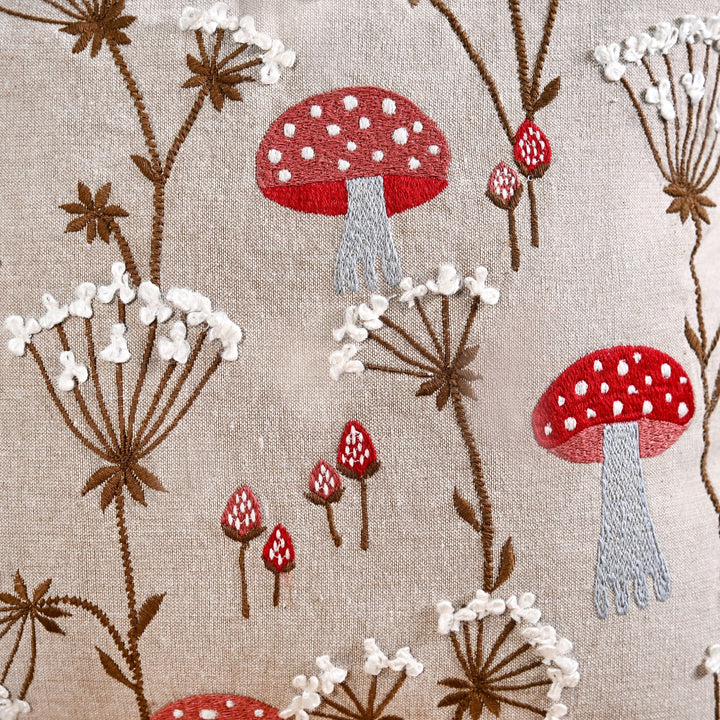 Mushrooms And Dandelions Cotton Cushion Cover 40x40cm