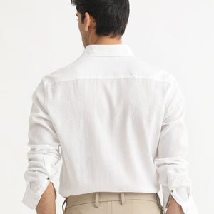 Rare Rabbit Men's Naples White Viscose Linen Fabric Full Sleeves Solid Shirt