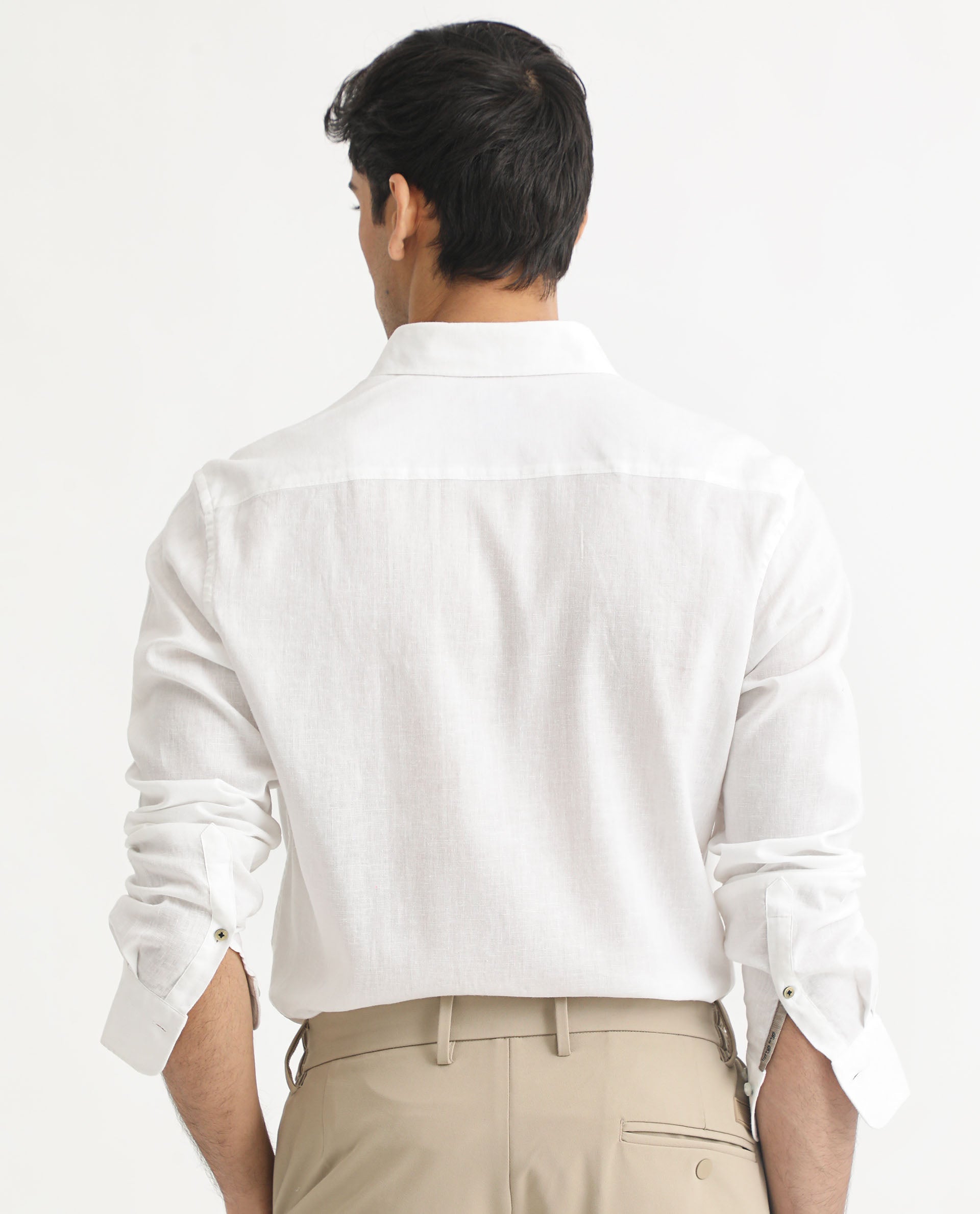 Rare Rabbit Men's Naples White Viscose Linen Fabric Full Sleeves Solid Shirt