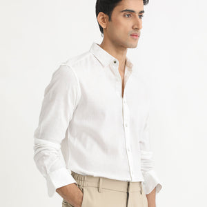 Rare Rabbit Men's Naples White Viscose Linen Fabric Full Sleeves Solid Shirt
