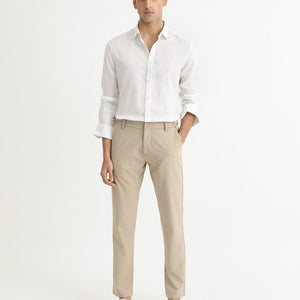 Rare Rabbit Men's Naples White Viscose Linen Fabric Full Sleeves Solid Shirt