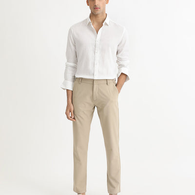 Rare Rabbit Men's Naples White Viscose Linen Fabric Full Sleeves Solid Shirt