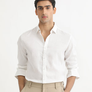 Rare Rabbit Men's Naples White Viscose Linen Fabric Full Sleeves Solid Shirt