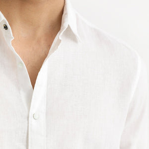 Rare Rabbit Men's Naples White Viscose Linen Fabric Full Sleeves Solid Shirt