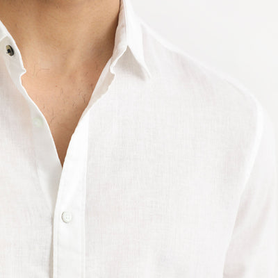 Rare Rabbit Men's Naples White Viscose Linen Fabric Full Sleeves Solid Shirt