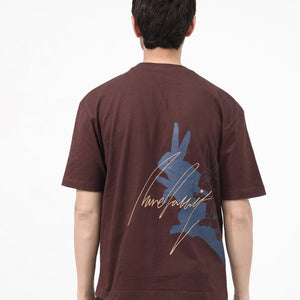 Rare Rabbit Articale Mens Nash Brown Cotton Polyester Fabric Short Sleeve Crew Neck Boxy Fit Printed T-Shirt