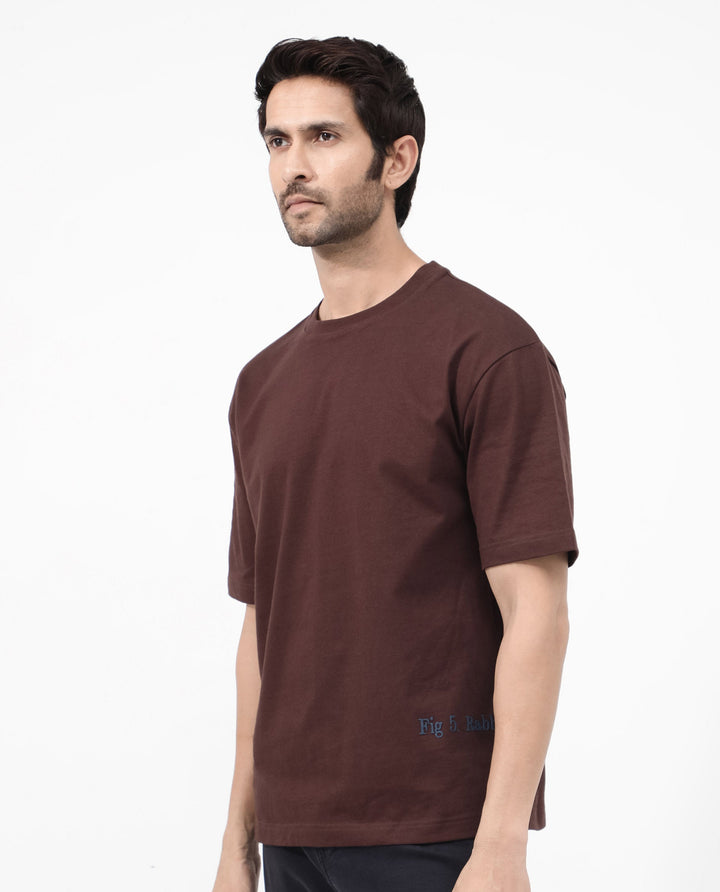 Rare Rabbit Articale Mens Nash Brown Cotton Polyester Fabric Short Sleeve Crew Neck Boxy Fit Printed T-Shirt