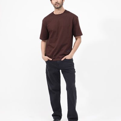 Rare Rabbit Articale Mens Nash Brown Cotton Polyester Fabric Short Sleeve Crew Neck Boxy Fit Printed T-Shirt