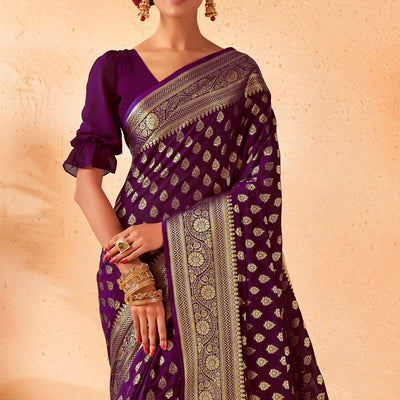 Purple Georgette Saree