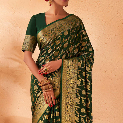 Dark Green Georgette Saree