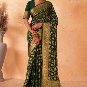 Dark Green Georgette Saree