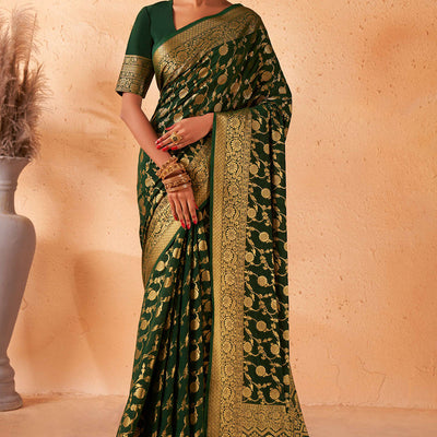 Dark Green Georgette Saree